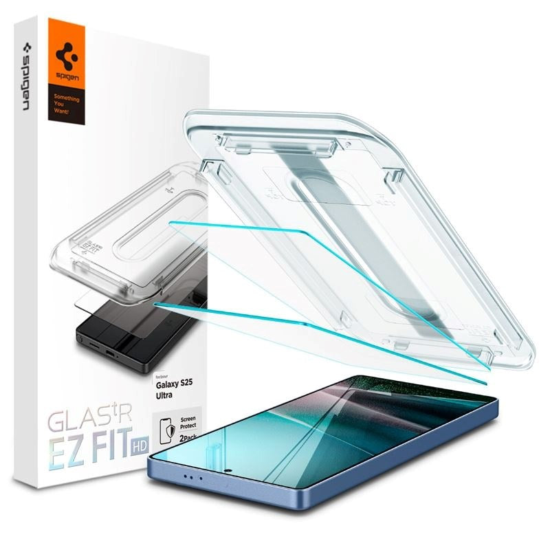 Samsung Galaxy S25 Ultra Spigen EZ Fit Glas.tR Skjermbeskytter 2 Stk. - Case Friendly - Gjennomsiktig