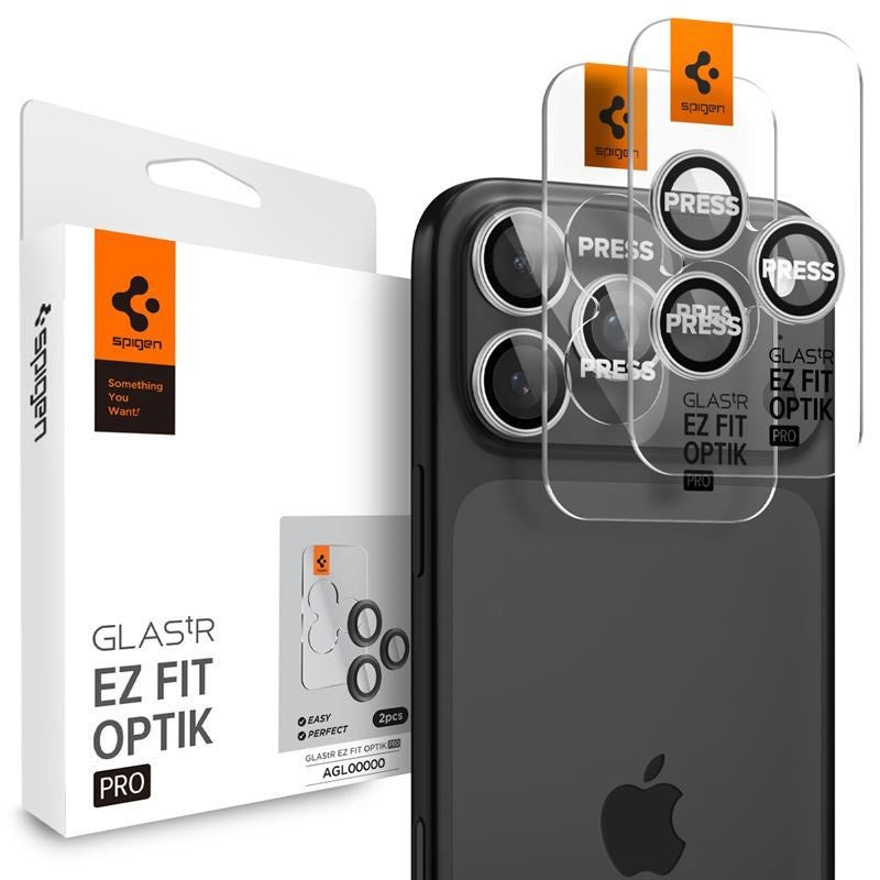 iPhone 17 Pro / 17 Pro Max / 16 Pro / 16 Pro Max / 15 Pro / 15 Pro Max / 14 Pro / 14 Pro Max Spigen Glass tR EZ Fit Optik Pro Kameralinsebeskyttelsesglass - 2 stk - Sølv