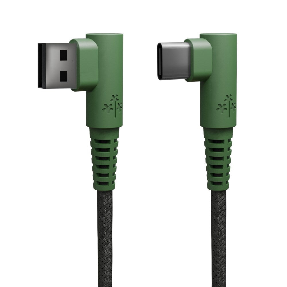 Hune Hiedra USB-A til USB-C Kabel med Vinklet Kontakt - 1,2 m - Grønn