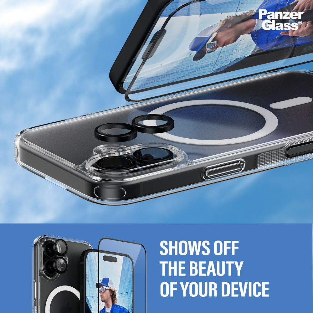 iPhone 16 PanzerGlass 3-i-1 Bundle m. EasyAligner - Skjermbeskyttelse (UWF) / Deksel / Kamerabeskyttelse - Gjennomsiktig / Svart