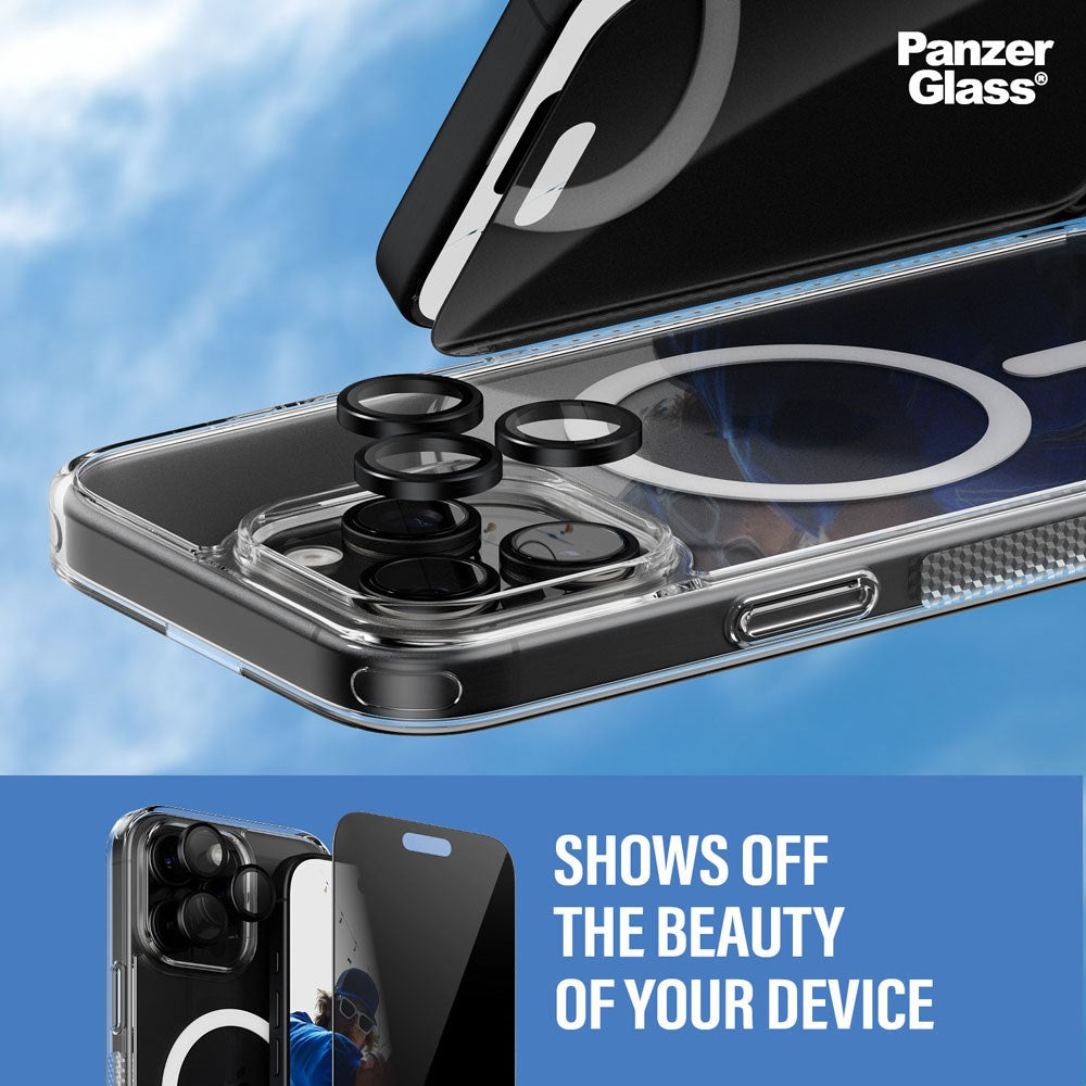 iPhone 16 Pro Max PanzerGlass 3-i-1 Bundle m. EasyAligner - Privacy Skjermbeskyttelse (UWF) / Deksel / Kamerabeskyttelse - Gjennomsiktig / Svart