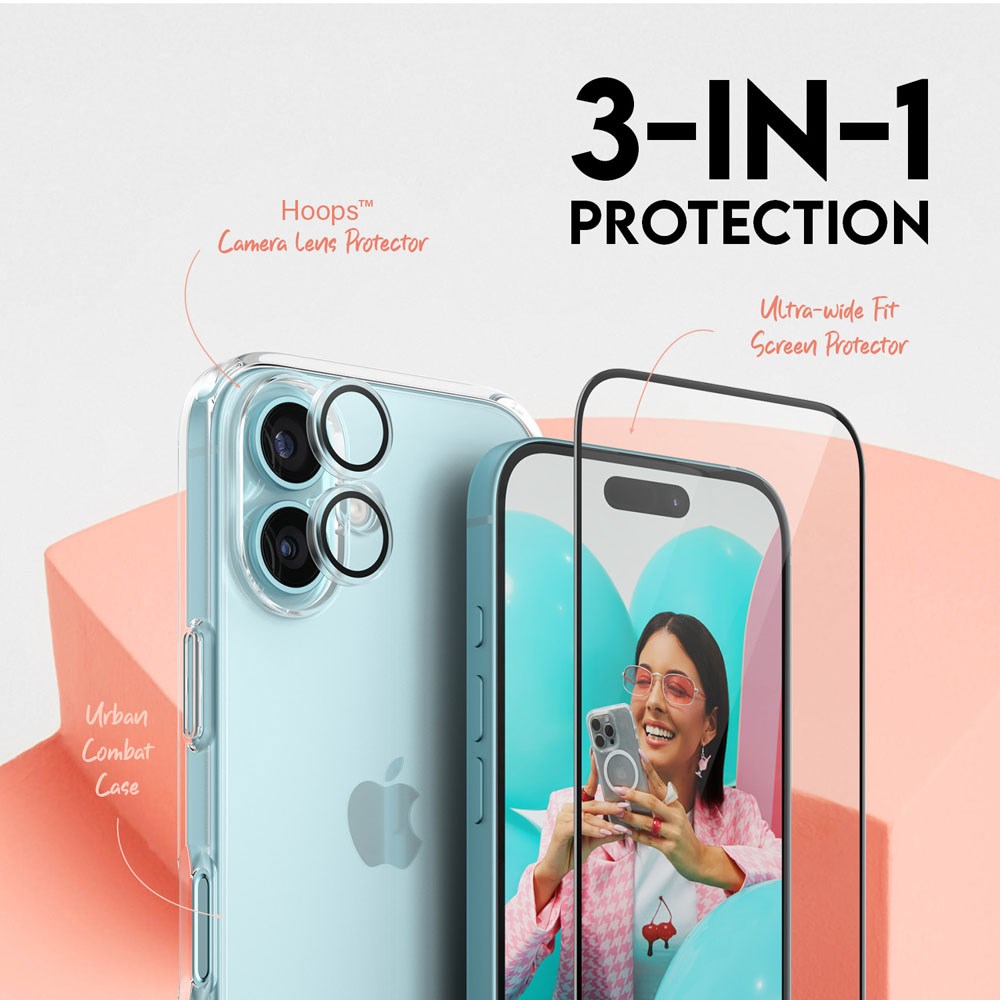 CARE By PanzerGlass iPhone 16 3-i-1 FLAGSHIP Bundle - Skjermbeskyttelse (UWF) / Deksel / Kamerabeskyttelse - Gjennomsiktig