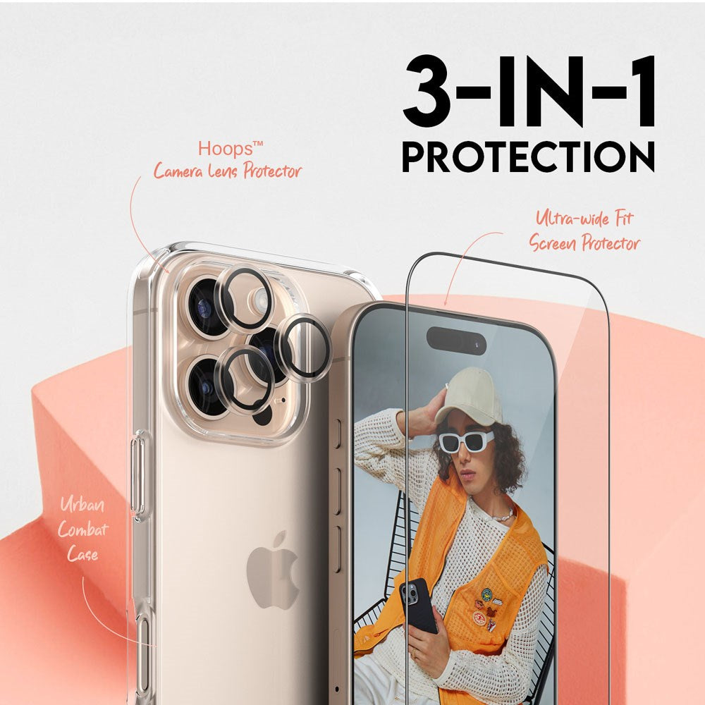 CARE By PanzerGlass iPhone 16 Pro 3-i-1 FLAGSHIP Bundle - Skjermbeskyttelse (UWF) / Deksel / Kamerabeskyttelse - Gjennomsiktig