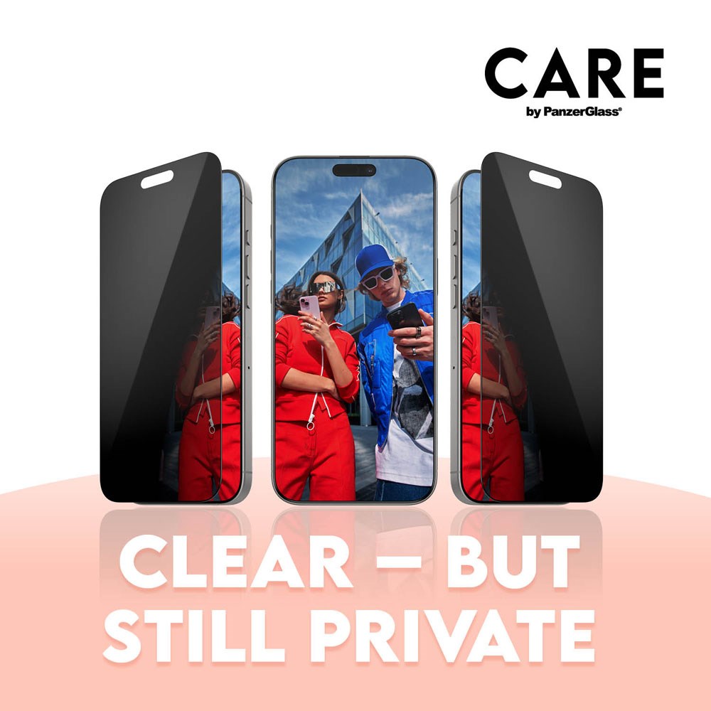 CARE By PanzerGlass iPhone 16 Pro 3-i-1 FLAGSHIP MagSafe Bundle - Privacy Skjermbeskyttelse (UWF) / Deksel / Kamerabeskyttelse - Gjennomsiktig / Svart