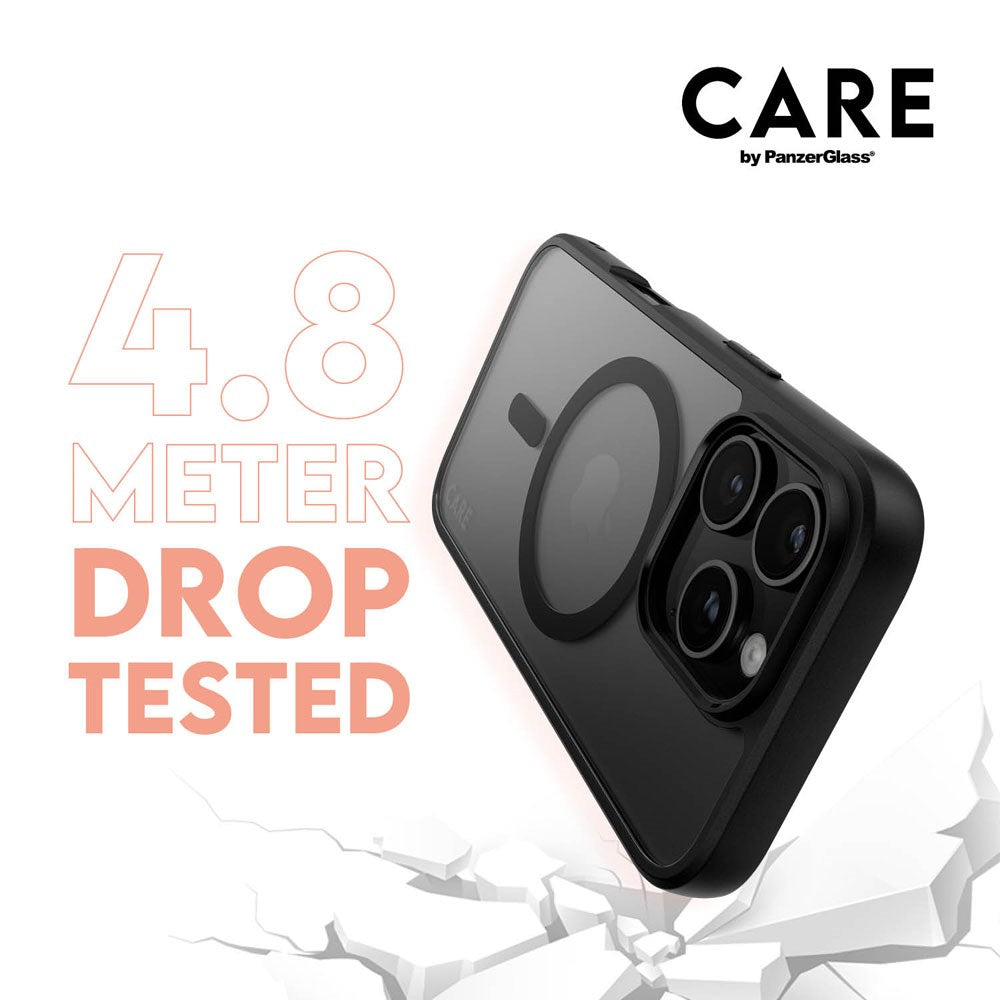 CARE By PanzerGlass iPhone 16 Pro 3-i-1 FLAGSHIP MagSafe Bundle - Privacy Skjermbeskyttelse (UWF) / Deksel / Kamerabeskyttelse - Gjennomsiktig / Svart