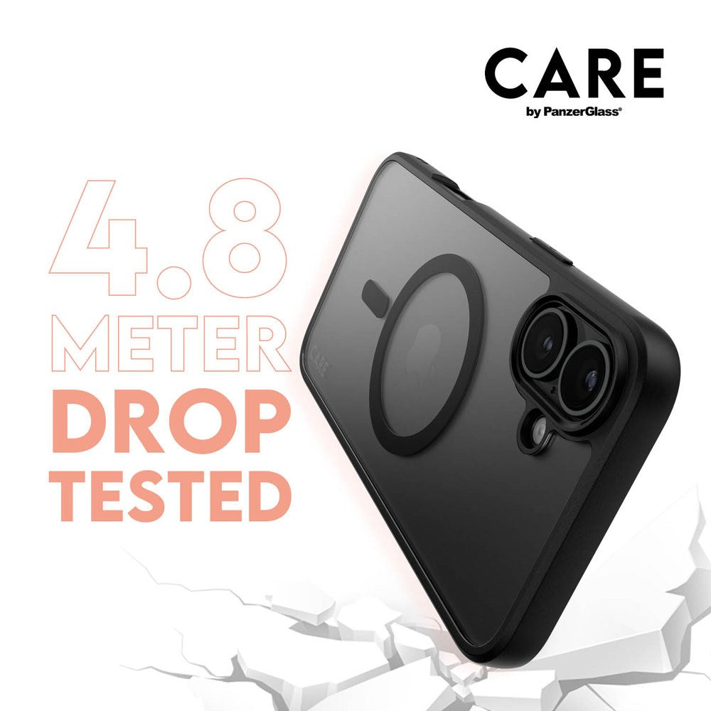 CARE By PanzerGlass iPhone 16 Plus 3-i-1 FLAGSHIP MagSafe Bundle - Privacy Skjermbeskyttelse (UWF) / Deksel / Kamerabeskyttelse - Gjennomsiktig / Svart