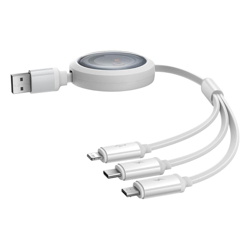 Baseus Free2Draw 3-i-1 Uttrekkbart Multikabel - USB-A til USB-C / Lightning / Micro USB - 1.1m - Hvit