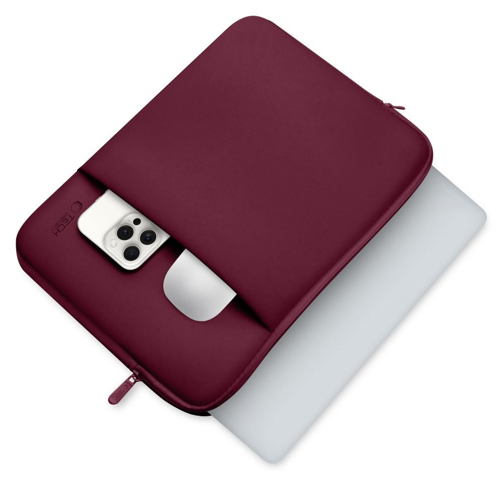 Tech-Protect MacBook / Laptop Neopren Sleeve 15-16" (36.5 x 25.5 cm) med Ekstra Lomme - Burgund