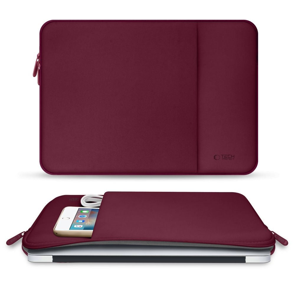 Tech-Protect MacBook / Laptop Neopren Sleeve 15-16" (36.5 x 25.5 cm) med Ekstra Lomme - Burgund