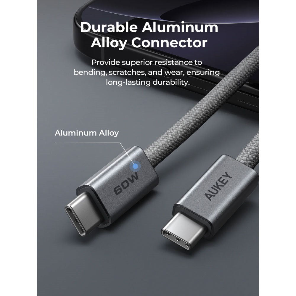 Aukey CB-DCC061 Circlet Blink 60W USB-C til USB-C Kabel - 1m - Grå