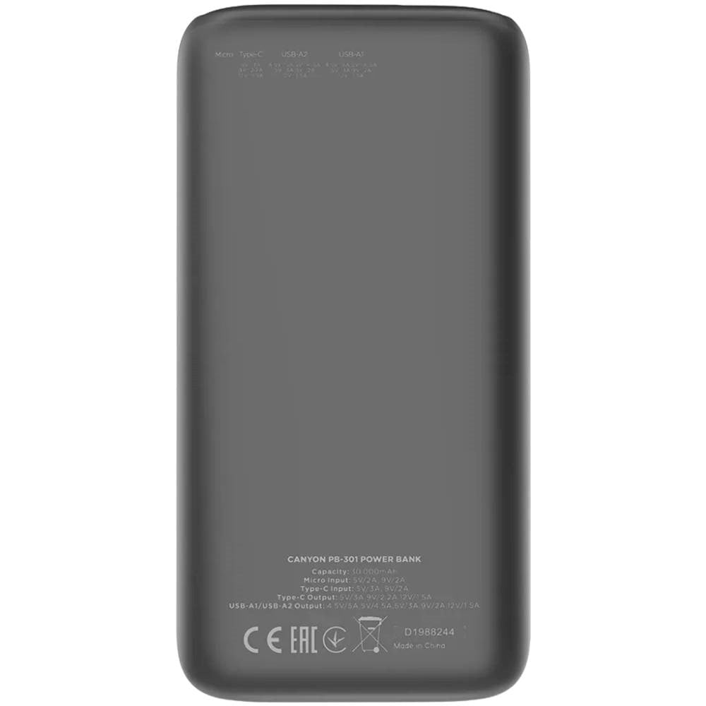 Canyon PB301 20W PowerBank - 30.000 mAh - Svart