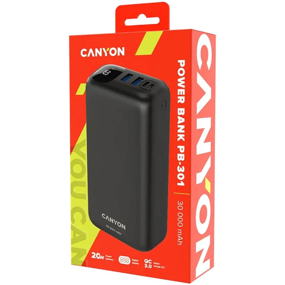 Canyon PB301 20W PowerBank - 30.000 mAh - Svart