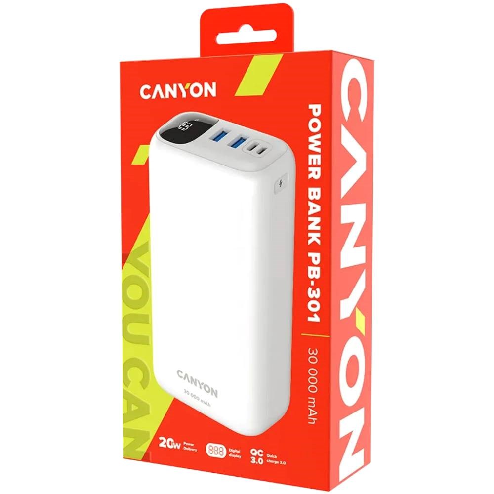 Canyon PB301 20W PowerBank - 30.000 mAh - Hvit