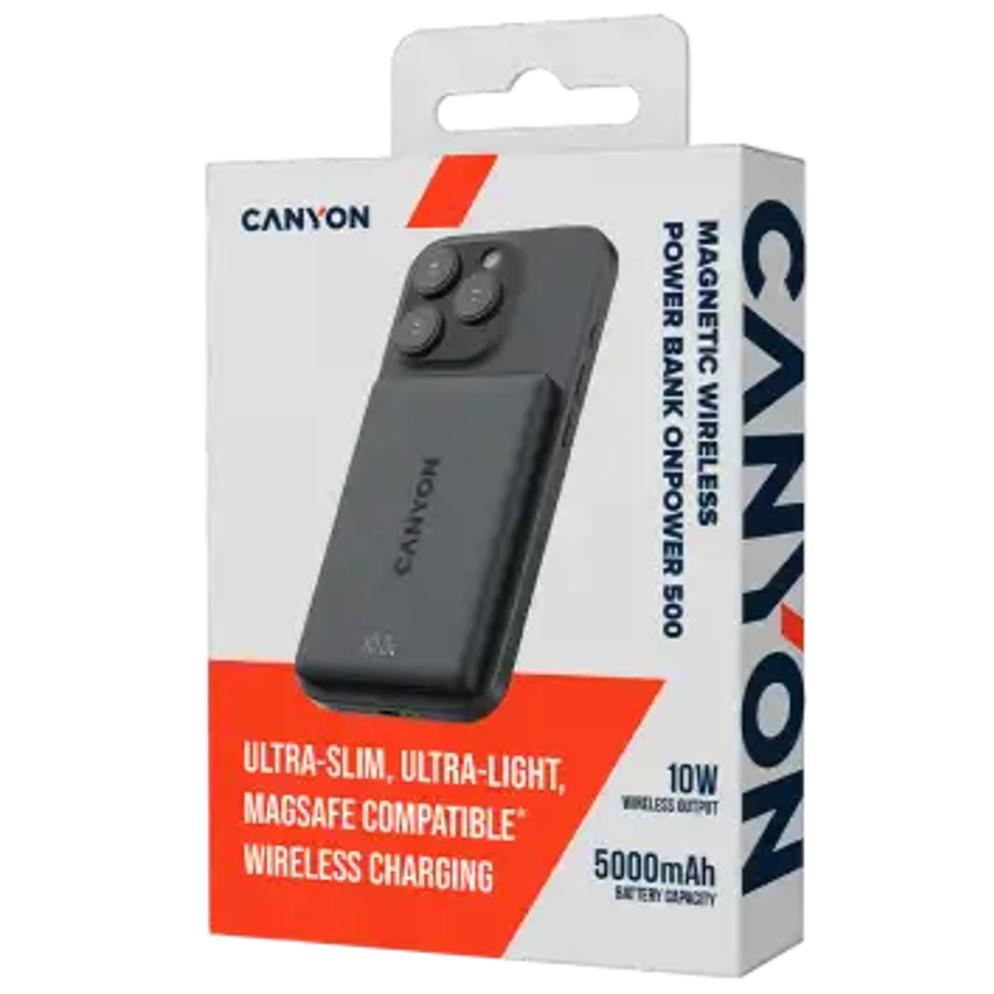 Canyon OnPower 500 5000 mAh PowerBank - MagSafe Kompatibel - Svart
