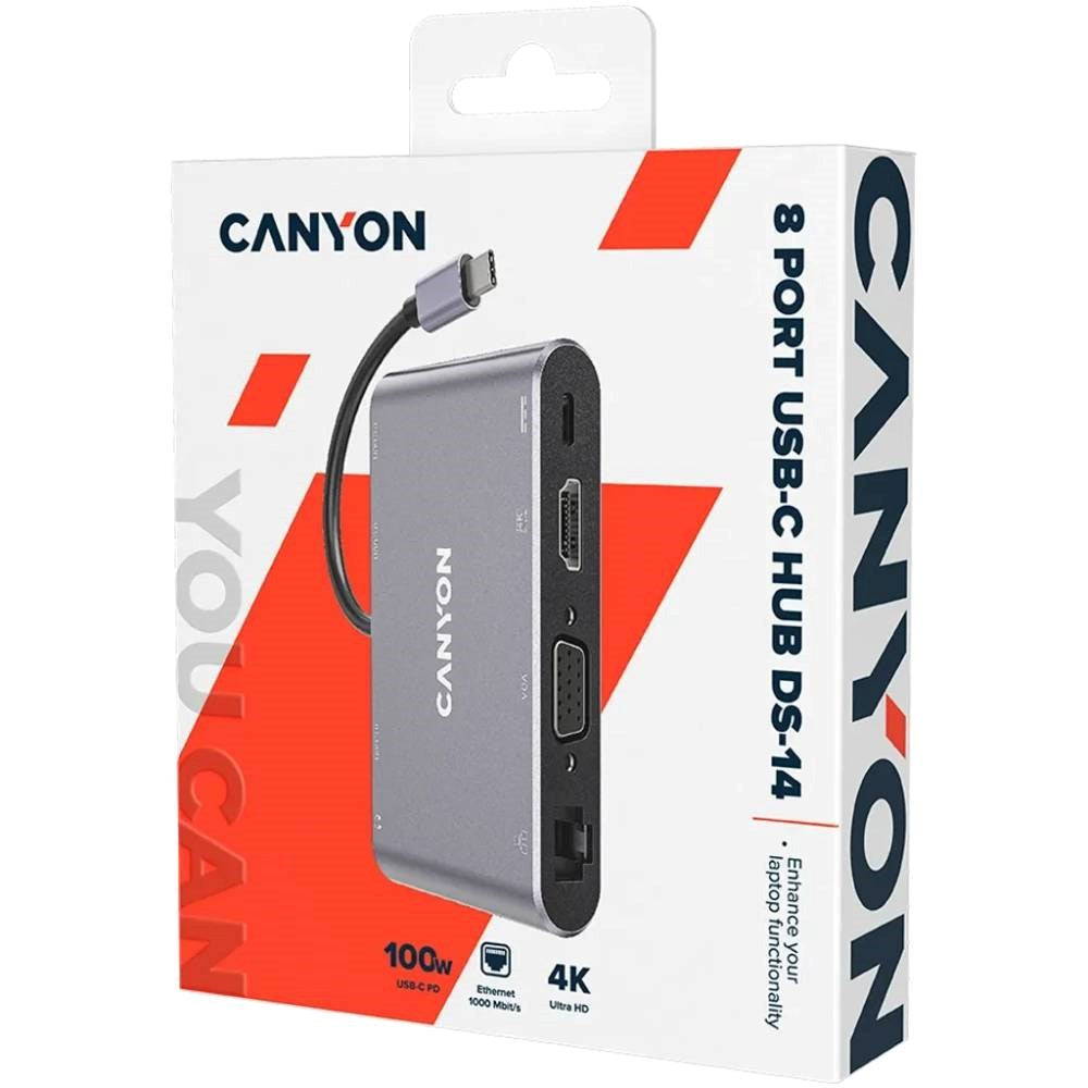 Canyon DS14 8-i-1 USB-C Hub - Grå