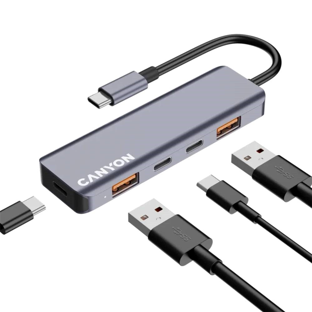 Canyon DS18 100W 5-i-1 USB-C Hub - Grå
