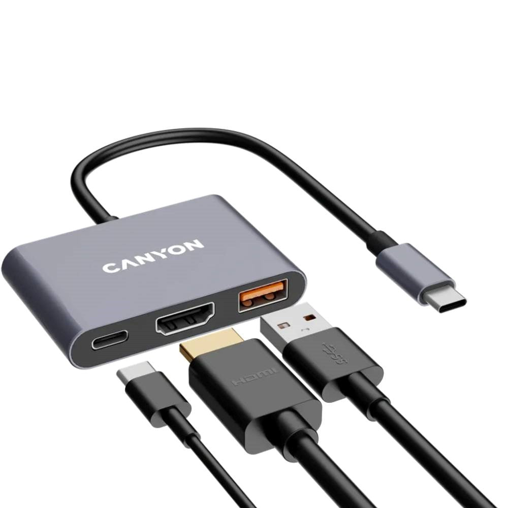 Canyon DS4 100W 3-i-1 USB-C Hub - Grå