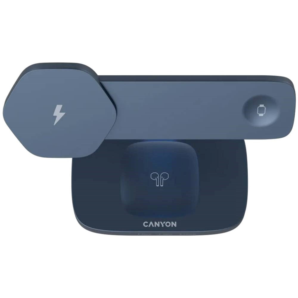Canyon Hexagon 15W 3-i-1 Trådløs Lader - Qi / MagSafe Kompatibel - Grå / Blå