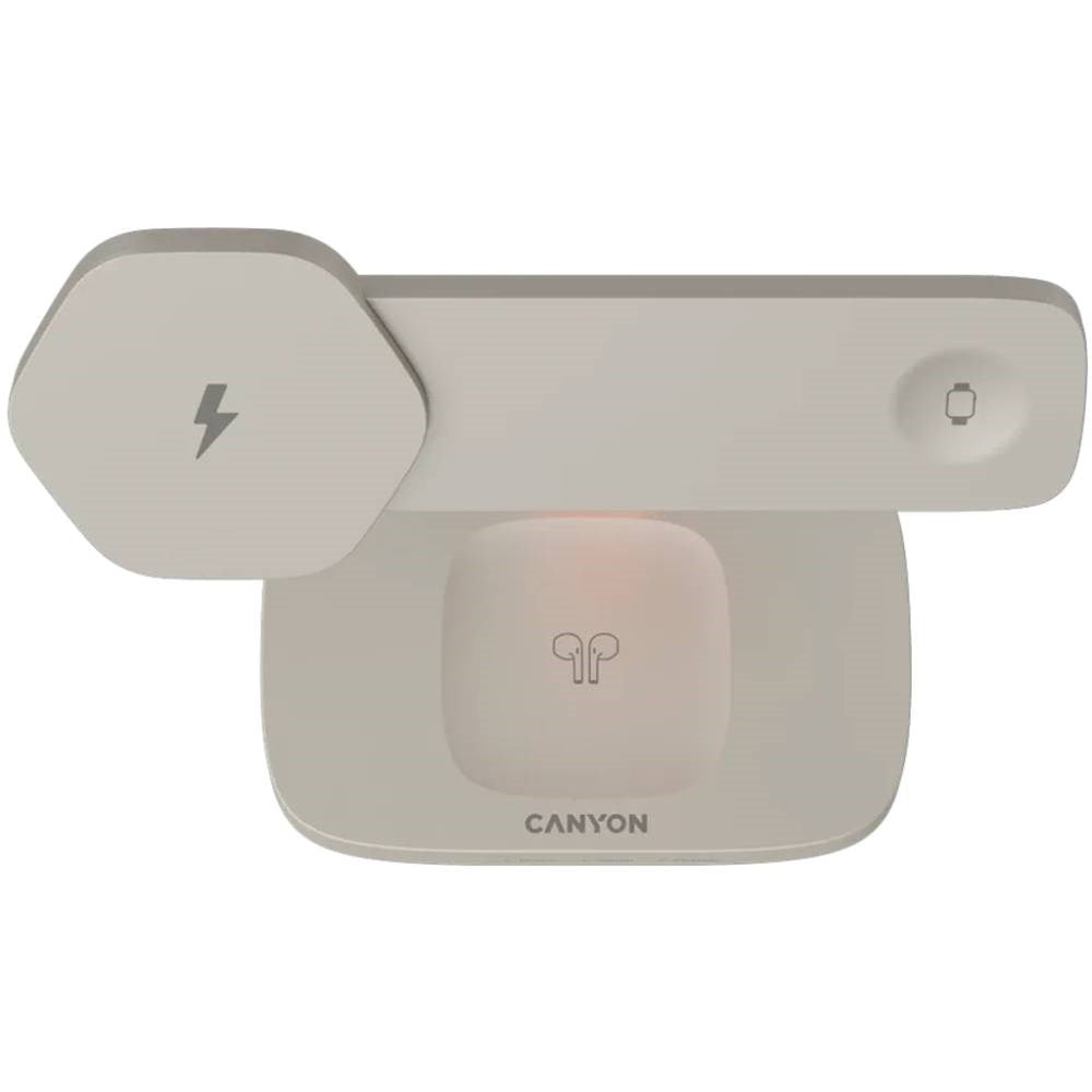 Canyon Hexagon 15W 3-i-1 Trådløs Lader - Qi / MagSafe Kompatibel - Beige / Oransje