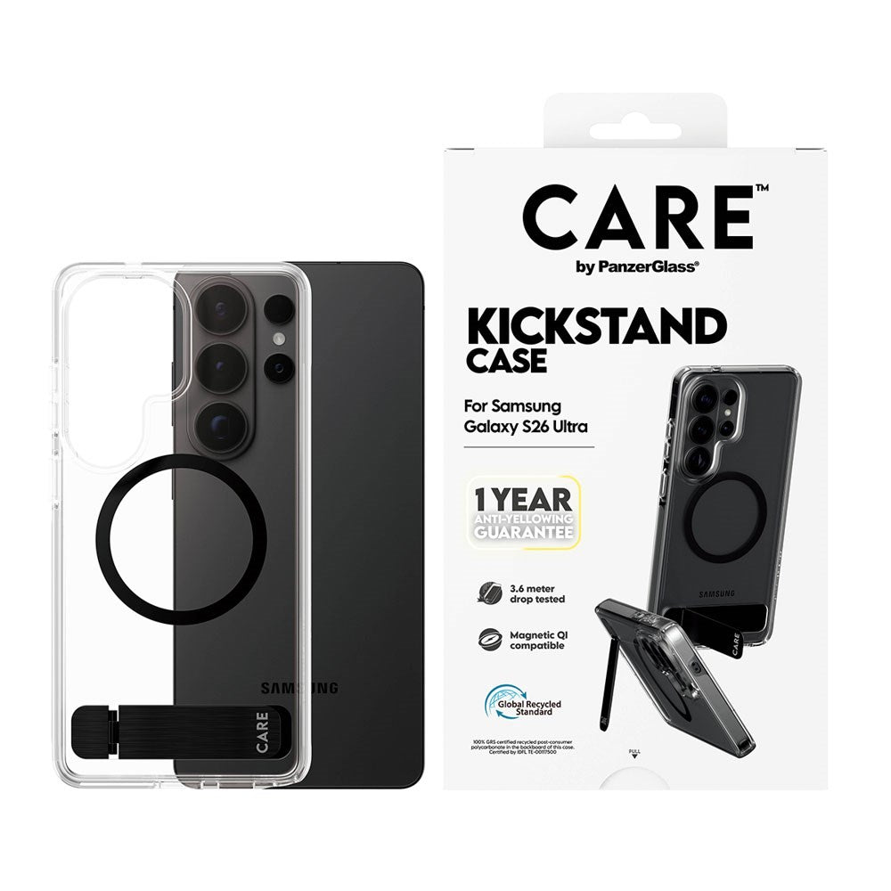 Samsung Galaxy S26 Ultra CARE by PanzerGlass Feature Kickstand Deksel - Qi Kompatibel - Transparent / Black