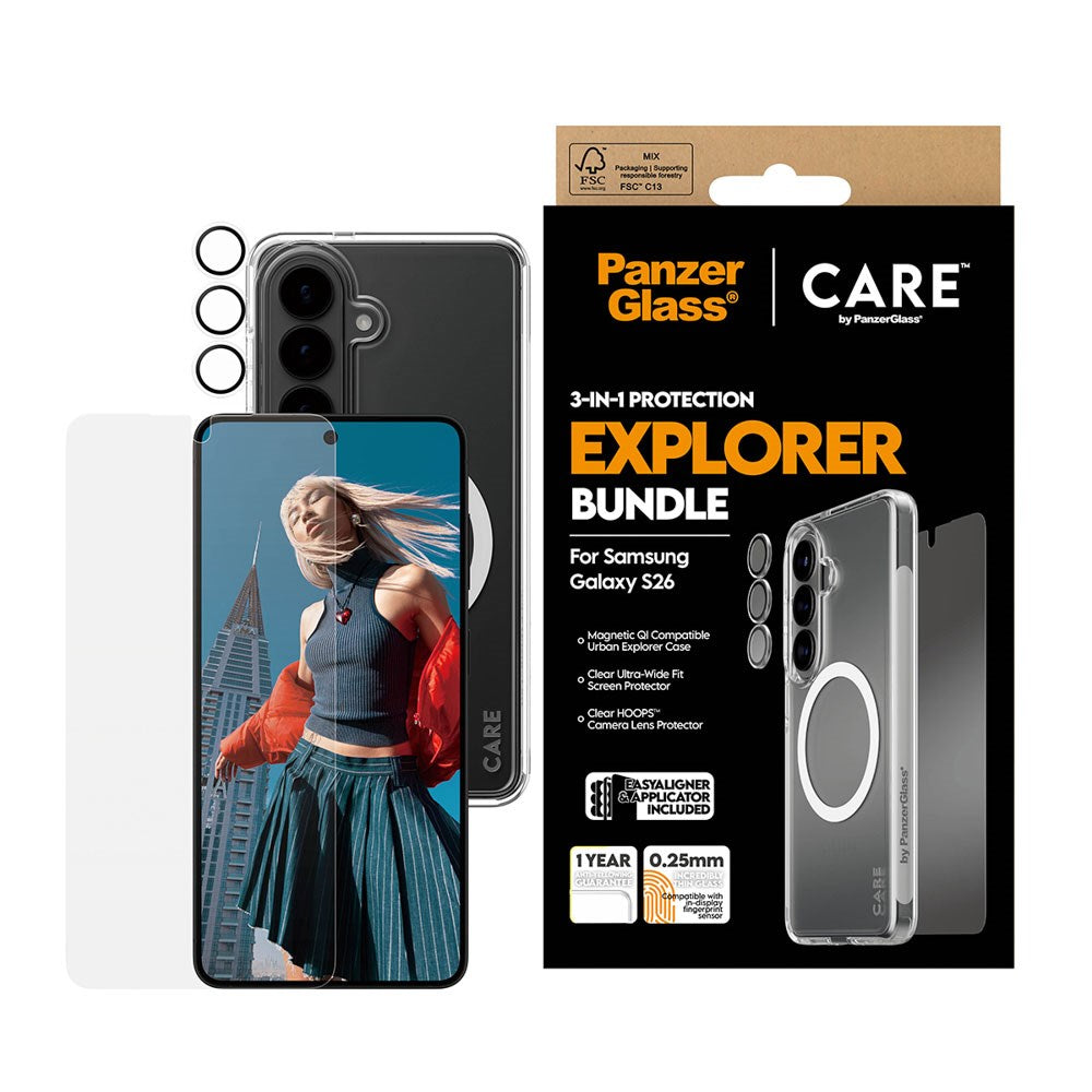Samsung Galaxy S26 Urban Combat 3-in-1 Bundle med Deksel / Skjermbeskytter / Kamerabeskyttelse - Qi Kompatibel - Gjennomsiktig