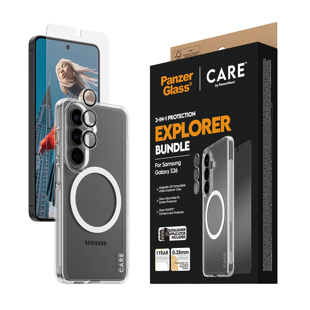 Samsung Galaxy S26 Urban Combat 3-in-1 Bundle med Deksel / Skjermbeskytter / Kamerabeskyttelse - Qi Kompatibel - Gjennomsiktig