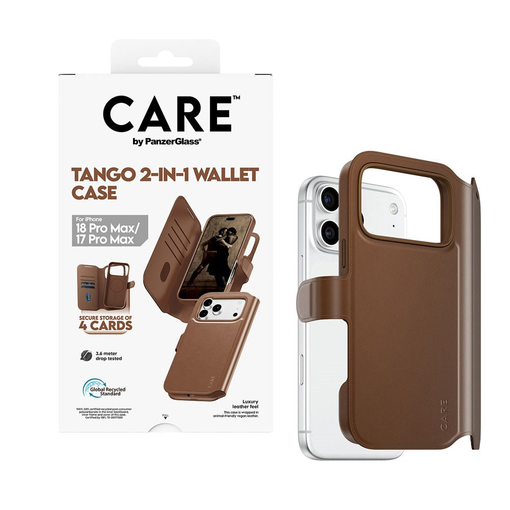 iPhone 18 Pro Max / 17 Pro Max CARE by PanzerGlass Feature Tango 2-in-1 Deksel med Lommebok - MagSafe Kompatibel - Brun