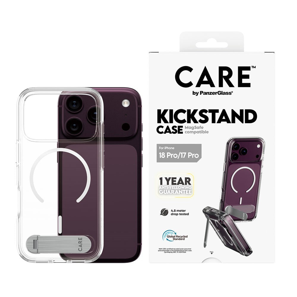 iPhone 18 Pro / 17 Pro CARE by PanzerGlass Feature Kickstand Deksel - MagSafe Kompatibel - Gjennomsiktig / Hvit