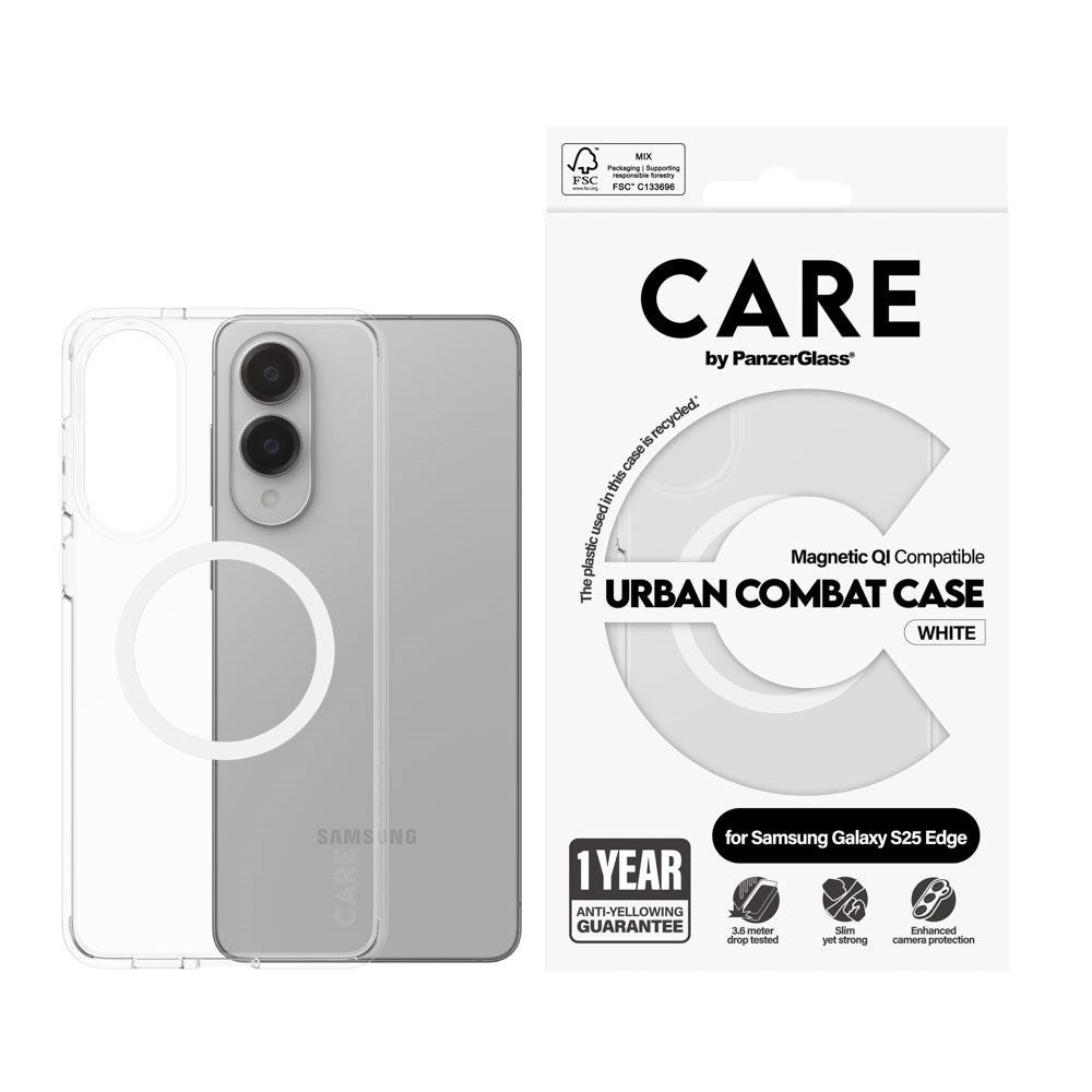 CARE by PanzerGlass Samsung Galaxy S25 Edge FLAGSHIP Urban Combat-deksel - MagSafe Kompatibel - Transparent / White