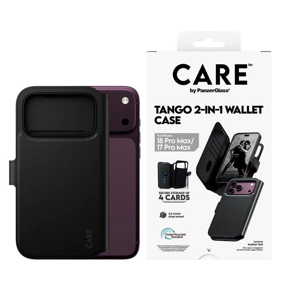iPhone 18 Pro Max / 17 Pro Max CARE by PanzerGlass Feature Tango 2-in-1 Deksel med Lommebok - MagSafe Kompatibel - Svart