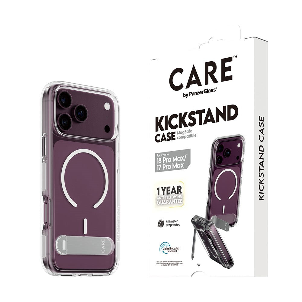 iPhone 18 Pro Max / 17 Pro Max CARE by PanzerGlass Feature Kickstand Deksel - MagSafe Kompatibel - Gjennomsiktig / Hvit
