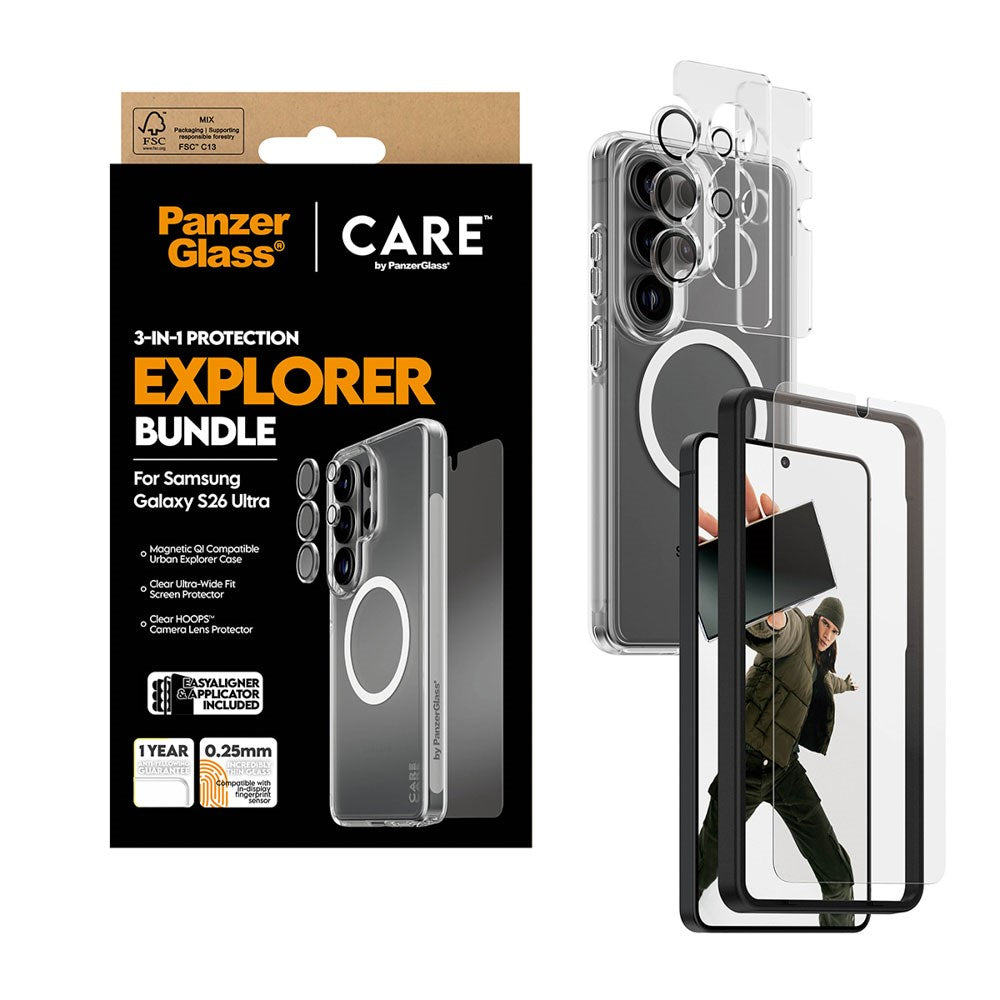 Samsung Galaxy S26 Ultra Urban Combat 3-in-1 Bundle med Deksel / Skjermbeskytter / Kamerabeskyttelse - Qi Kompatibel - Gjennomsiktig