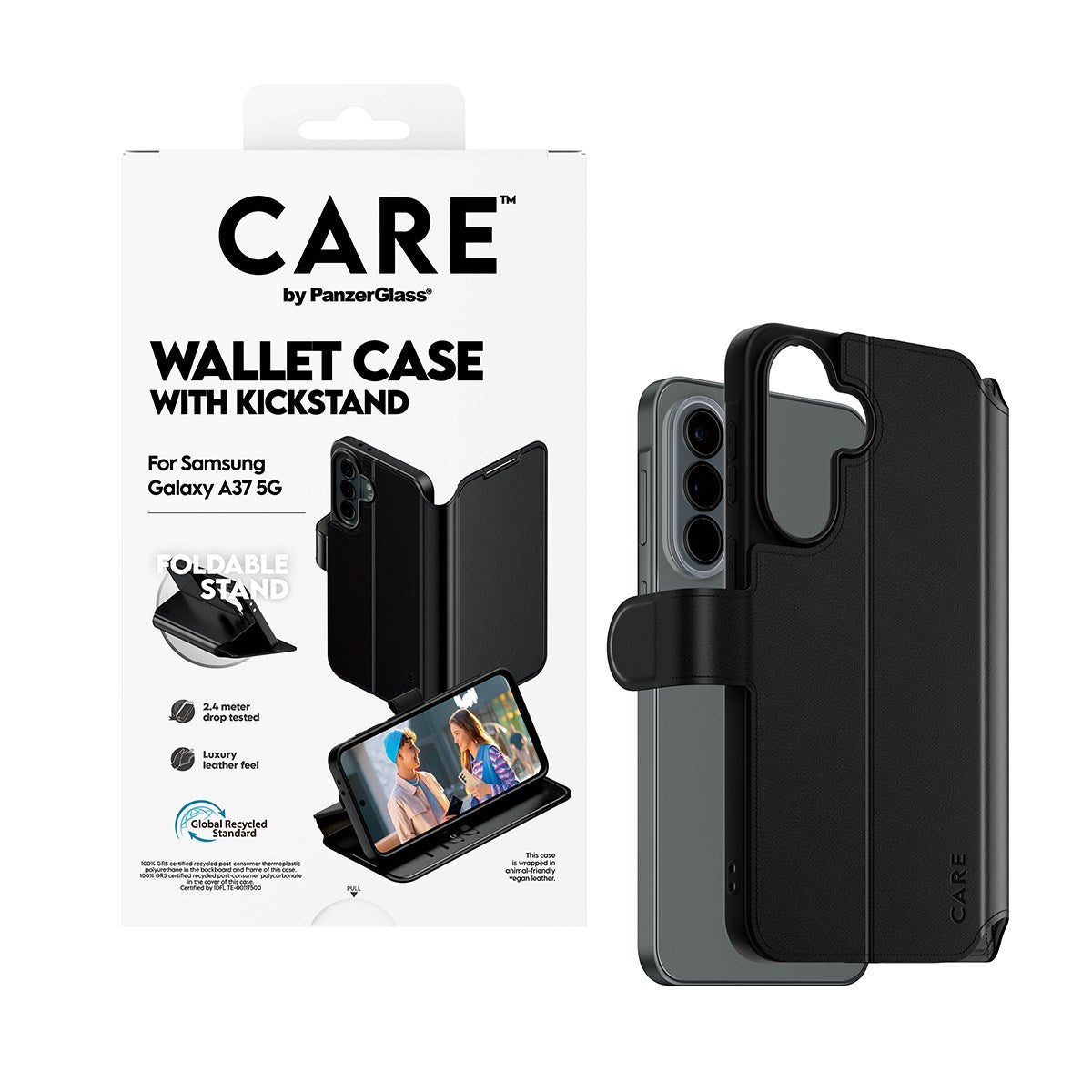 Samsung Galaxy A37 CARE by PanzerGlass Feature Wallet Case med Stativfunksjon - Svart