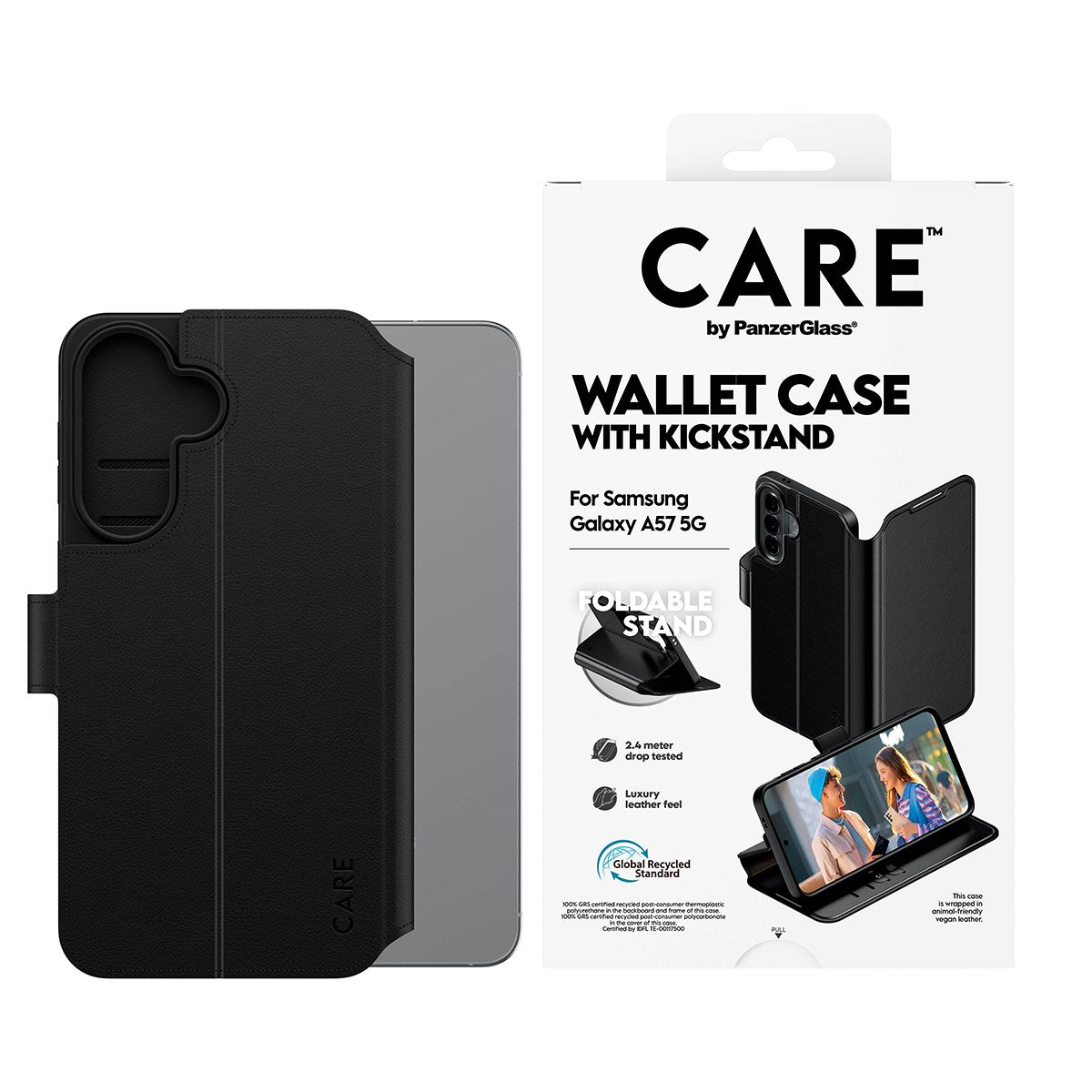 Samsung Galaxy A57 CARE by PanzerGlass Feature Wallet Case med Stativfunksjon - Svart