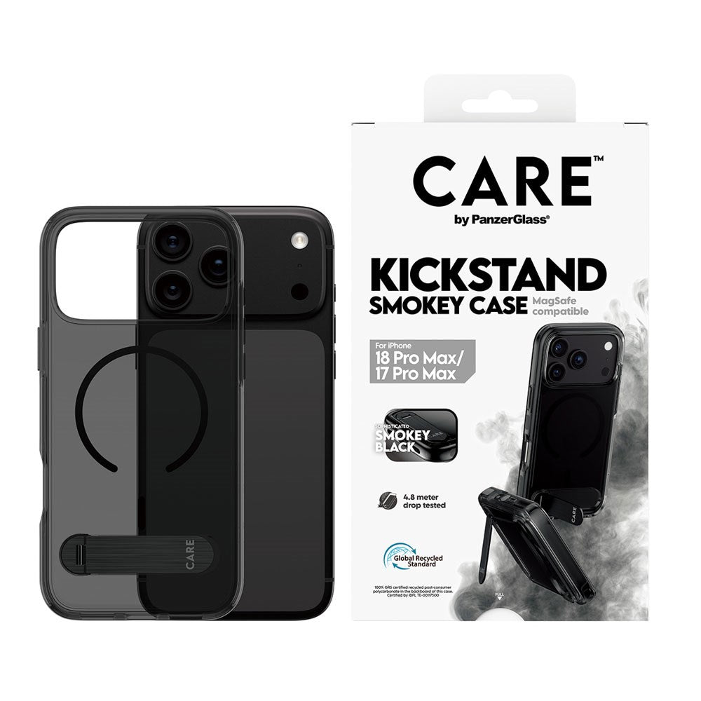 iPhone 18 Pro Max / 17 Pro Max CARE by PanzerGlass Feature Kickstand Deksel - MagSafe Kompatibel - Svart / Gjennomsiktig