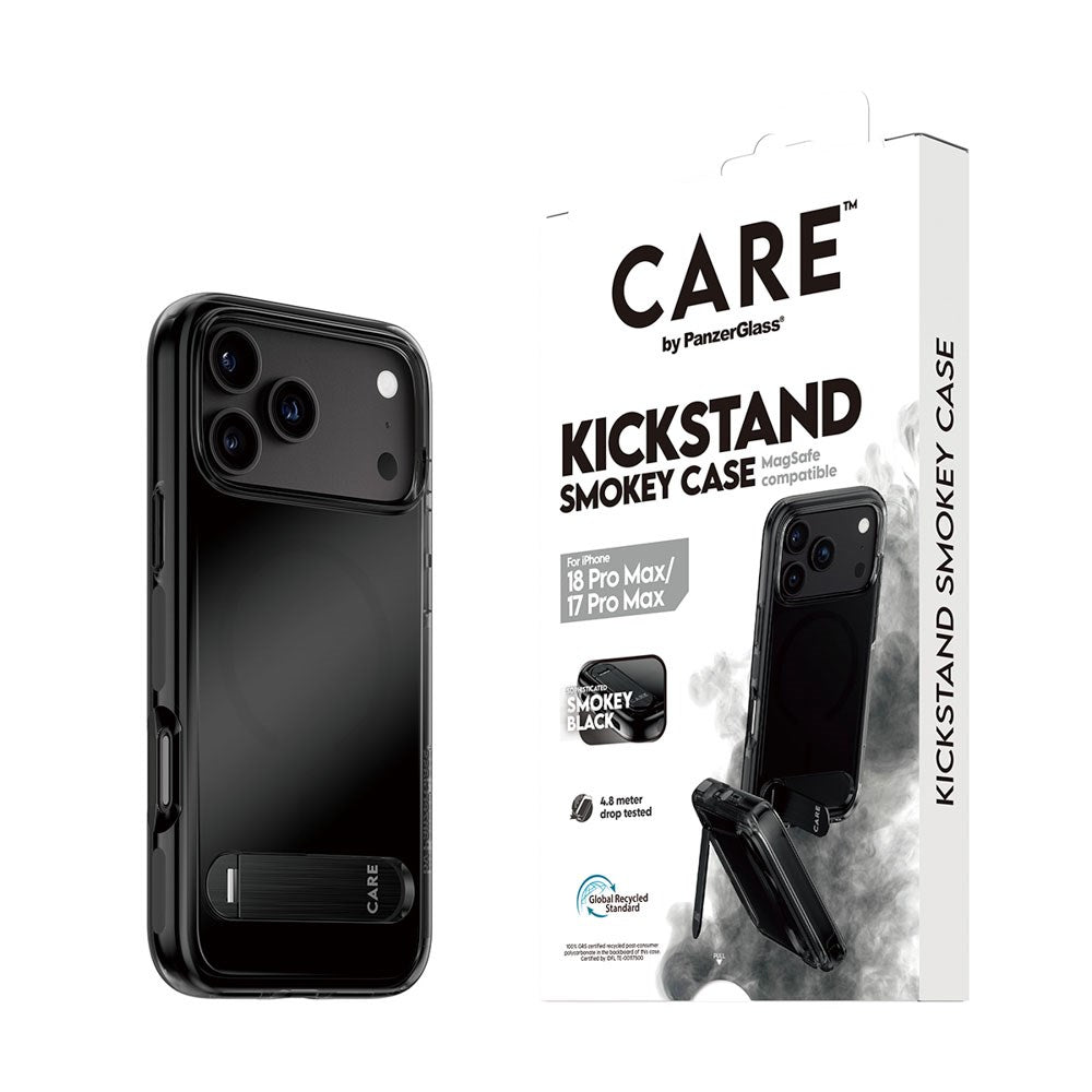 iPhone 18 Pro Max / 17 Pro Max CARE by PanzerGlass Feature Kickstand Deksel - MagSafe Kompatibel - Svart / Gjennomsiktig