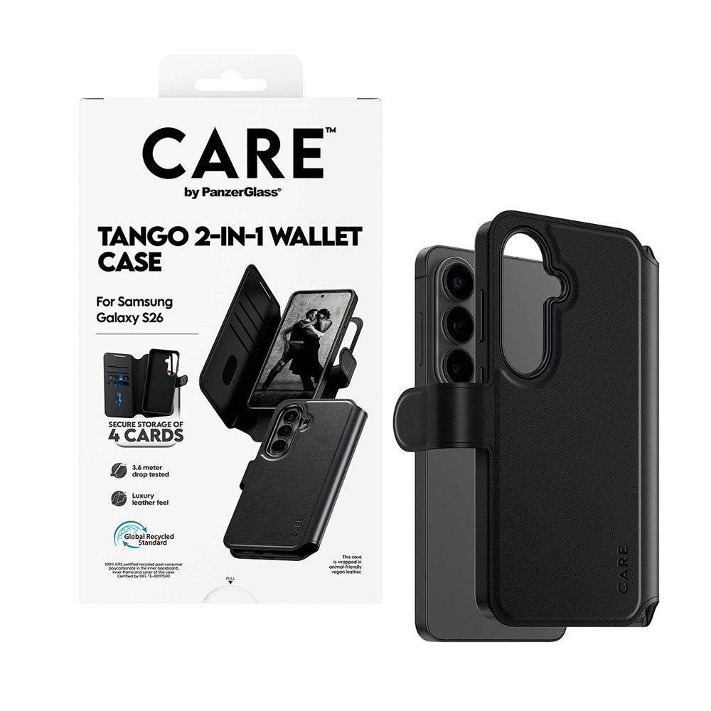 Samsung Galaxy S26 CARE by PanzerGlass Feature Tango 2-in-1 Deksel med Lommebok - Svart