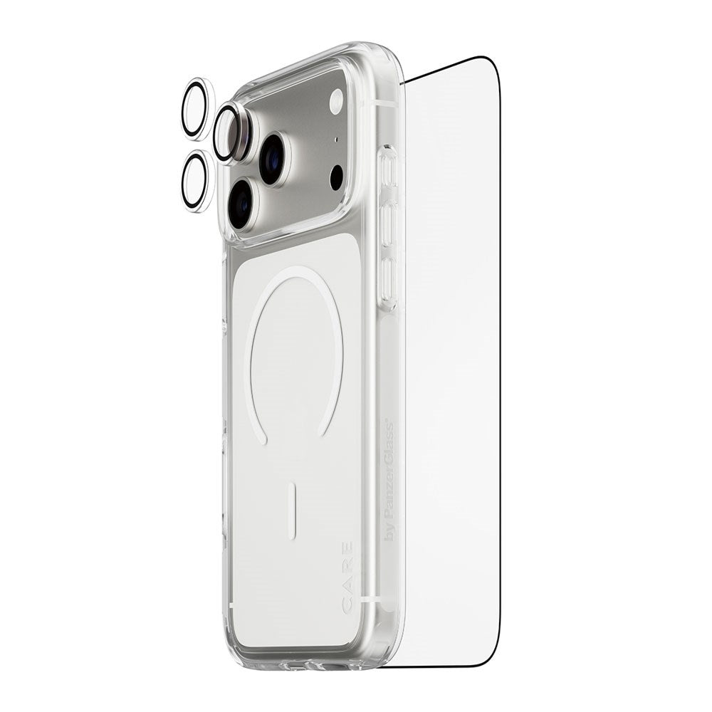iPhone 18 Pro Max CARE By PanzerGlass 3-i-1 FLAGSHIP Bundle - Skjermbeskyttelse (UWF) / Deksel / Kamerabeskyttelse - Gjennomsiktig