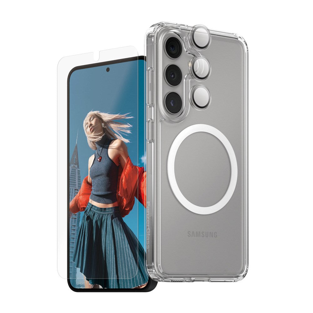 CARE by PanzerGlass Samsung Galaxy S25 3-i-1 FLAGSHIP Bundle - Deksel / Skjermbeskyttelse (UWF) / Kamerabeskyttelse - Gjennomsiktig