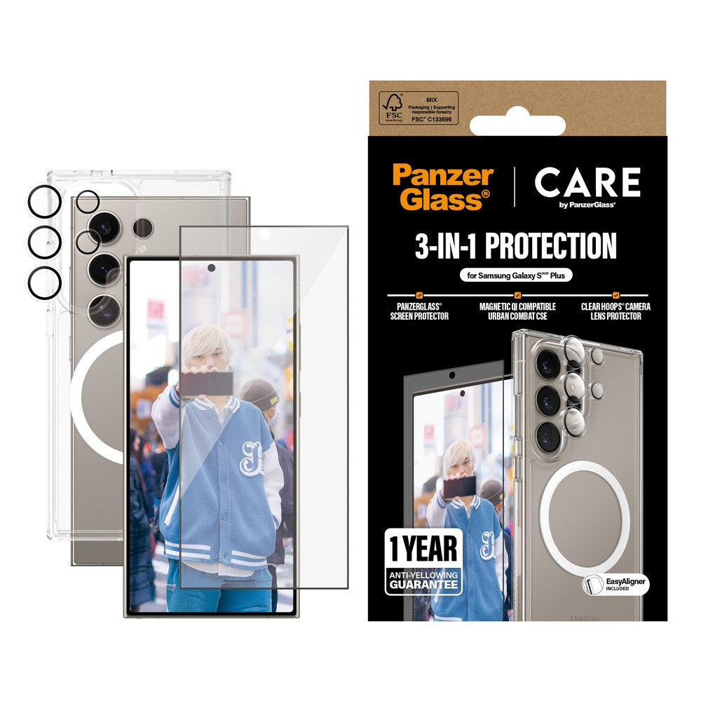 CARE by PanzerGlass Samsung Galaxy S25 Ultra 3-i-1 FLAGSHIP Bundle - Deksel / Skjermbeskyttelse (UWF) / Kamerabeskyttelse - Gjennomsiktig