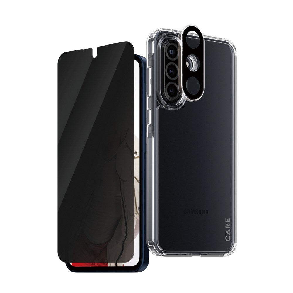 CARE by PanzerGlass Samsung Galaxy A36 (5G) 3-i-1 FLAGSHIP Bundle - Deksel / Privacy Skjermbeskyttelse (UWF) / Kamerabeskyttelse - Gjennomsiktig / Svart