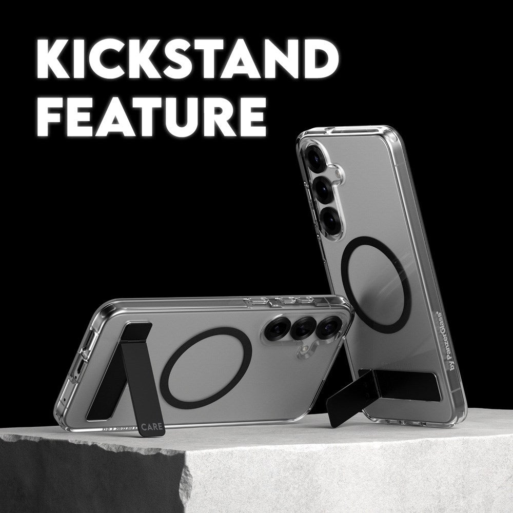 CARE by PanzerGlass Samsung Galaxy S25 Feature Kickstand Deksel - Qi Kompatibel - Transparent / Black