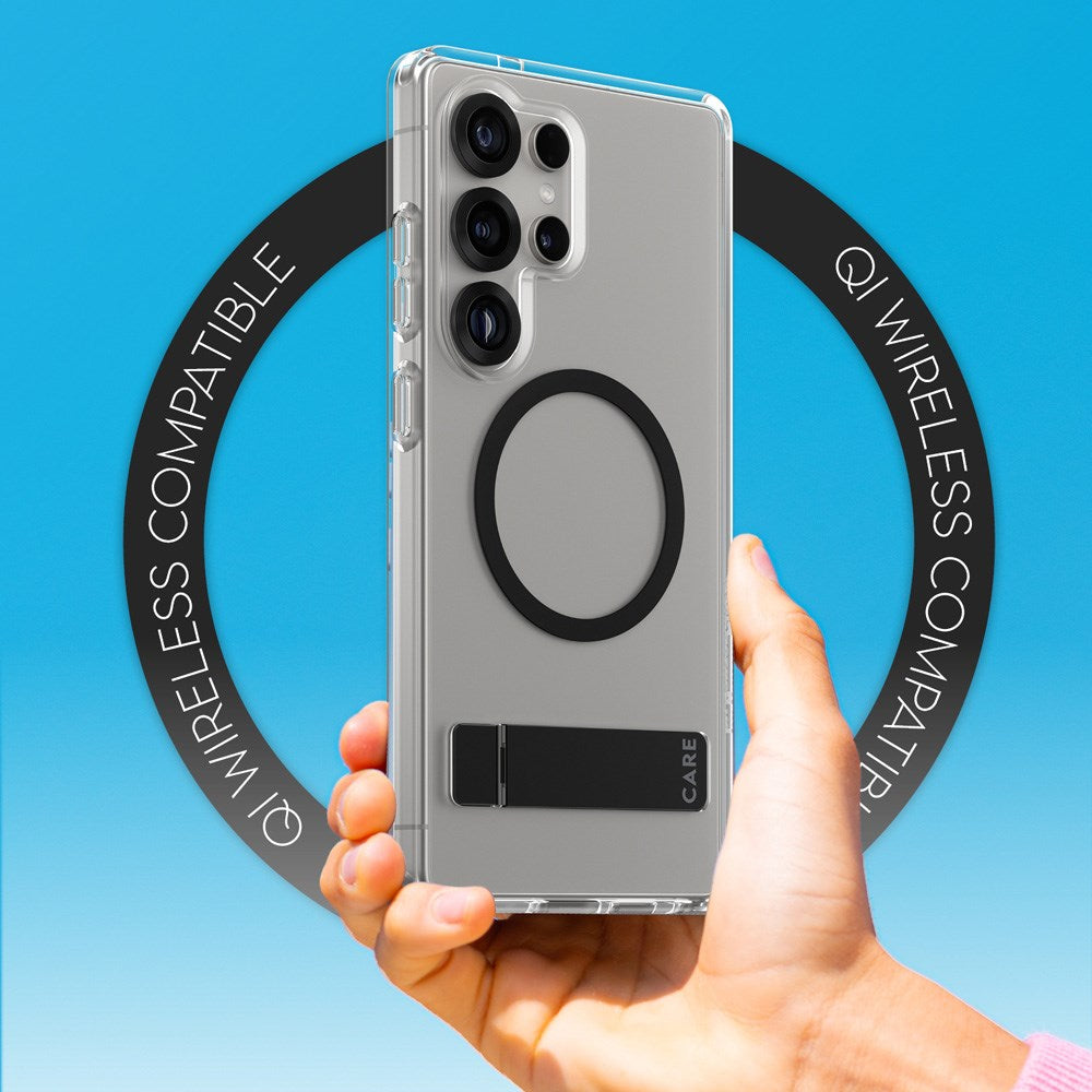 CARE by PanzerGlass Samsung Galaxy S25 Ultra Feature Kickstand Deksel - Qi Kompatibel - Transparent / Black