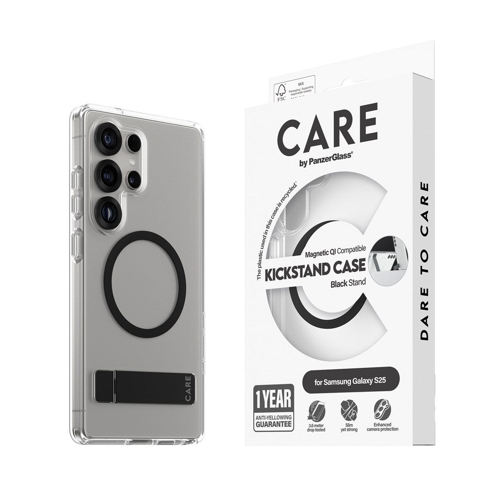 CARE by PanzerGlass Samsung Galaxy S25 Ultra Feature Kickstand Deksel - Qi Kompatibel - Transparent / Black