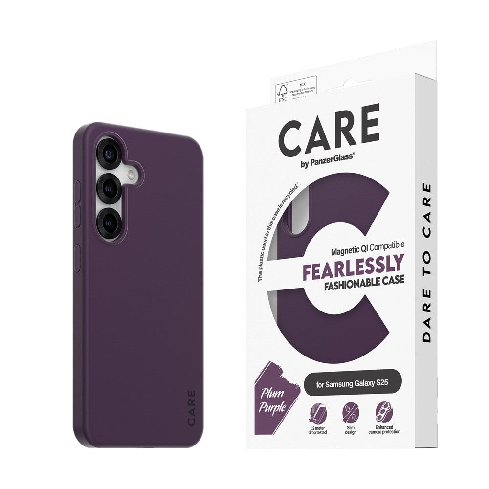 CARE by PanzerGlass Samsung Galaxy S25 FASHION Fearlessly Fashionable Deksel - QI Kompatibel - Plum Purple