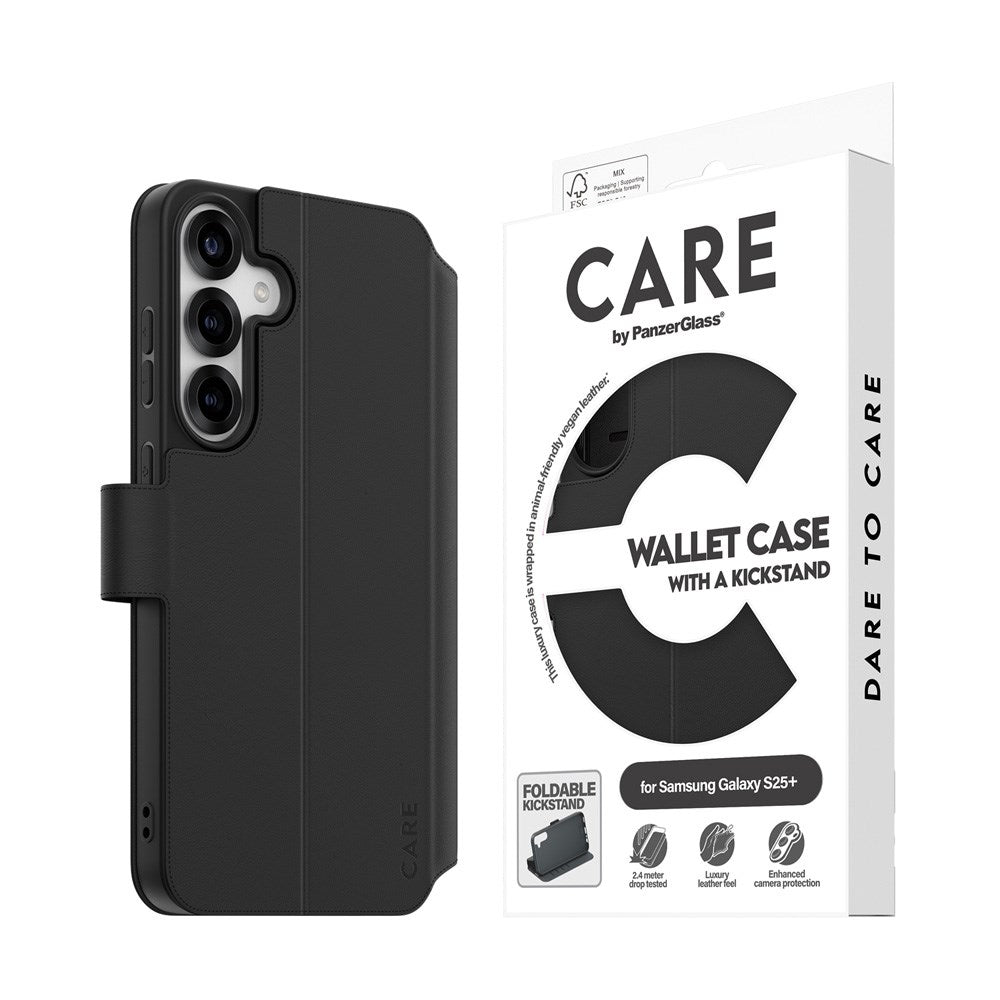 CARE by PanzerGlass Samsung Galaxy S25+ (Plus) Feature Wallet Case med Stativfunksjon - Svart