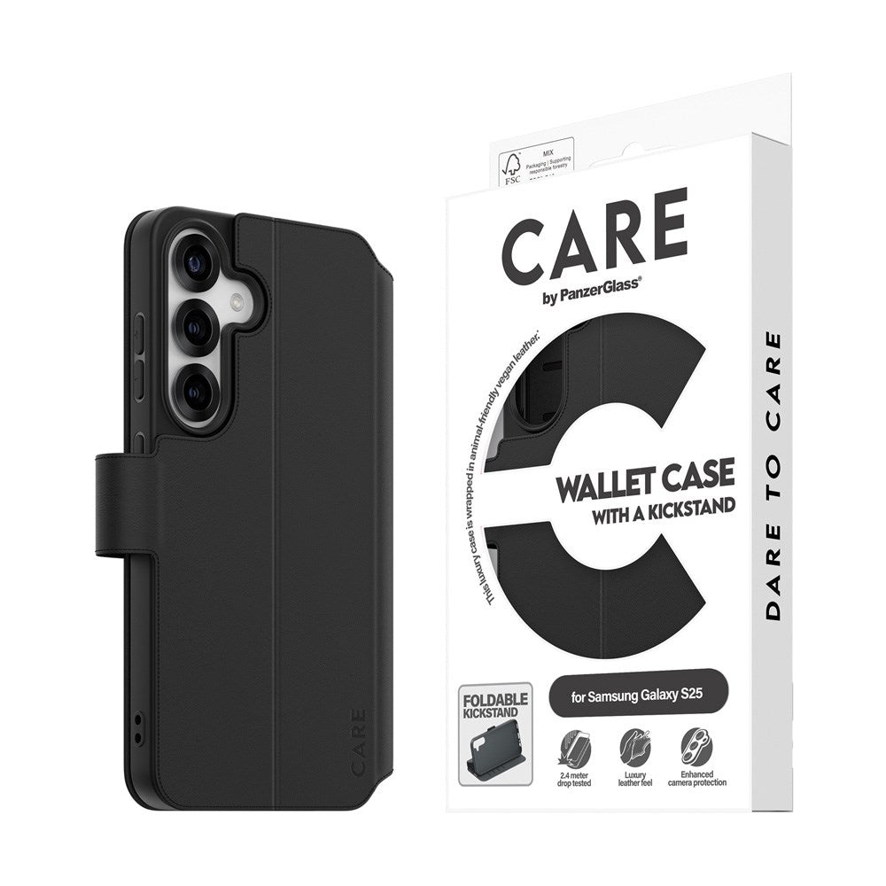 CARE by PanzerGlass Samsung Galaxy S25 Feature Wallet Case med Stativfunksjon - Svart