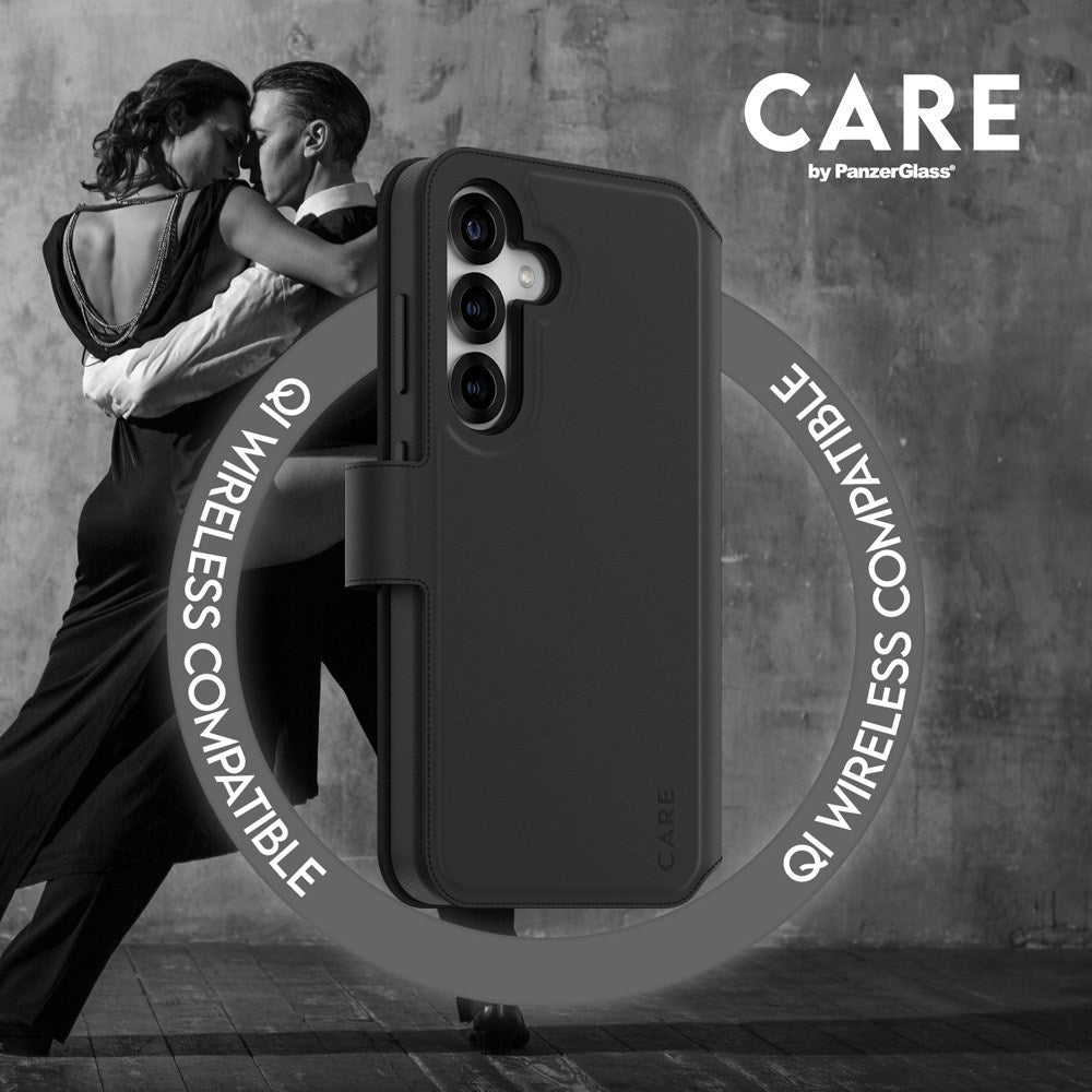 CARE by PanzerGlass Samsung Galaxy S25 Feature Tango 2-in-1 Deksel med Lommebok - Qi Kompatibel - Svart
