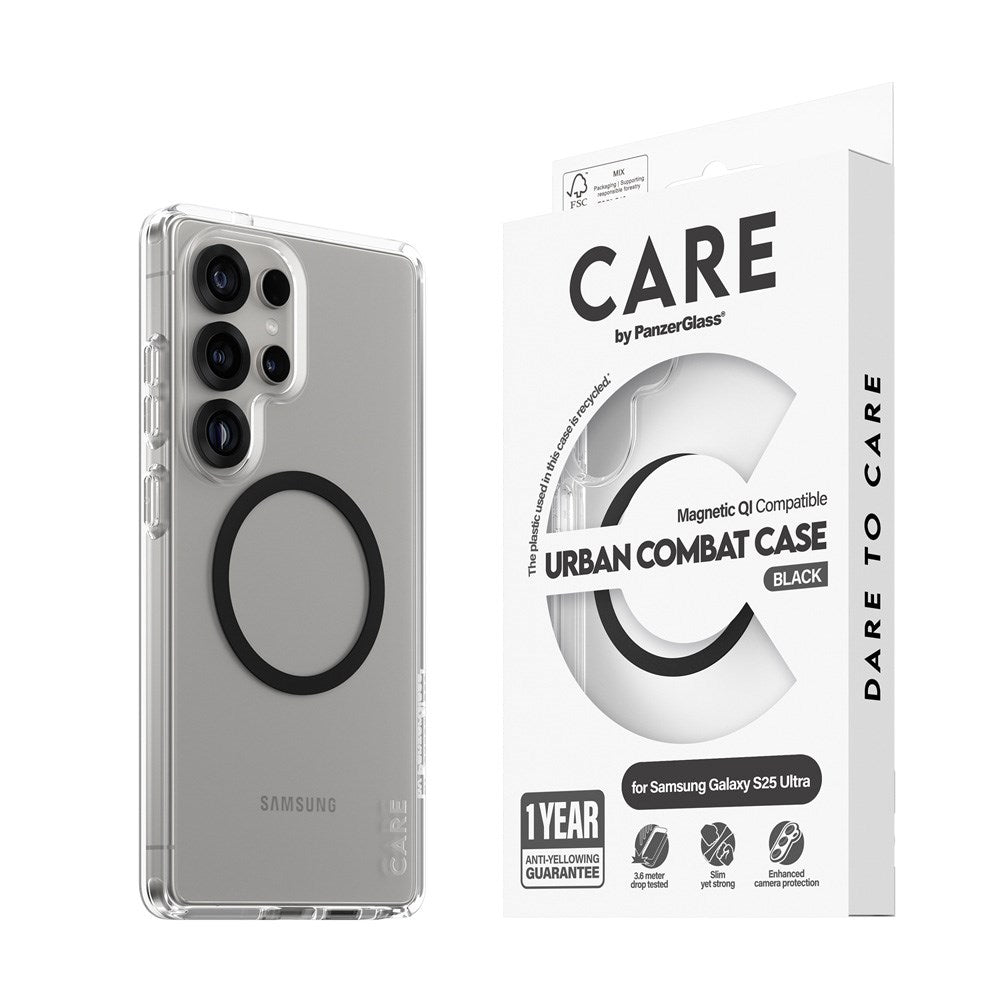 CARE by PanzerGlass Samsung Galaxy S25 Ultra FLAGSHIP Urban Combat Deksel - Qi Kompatibel - Gjennomsiktig / Black