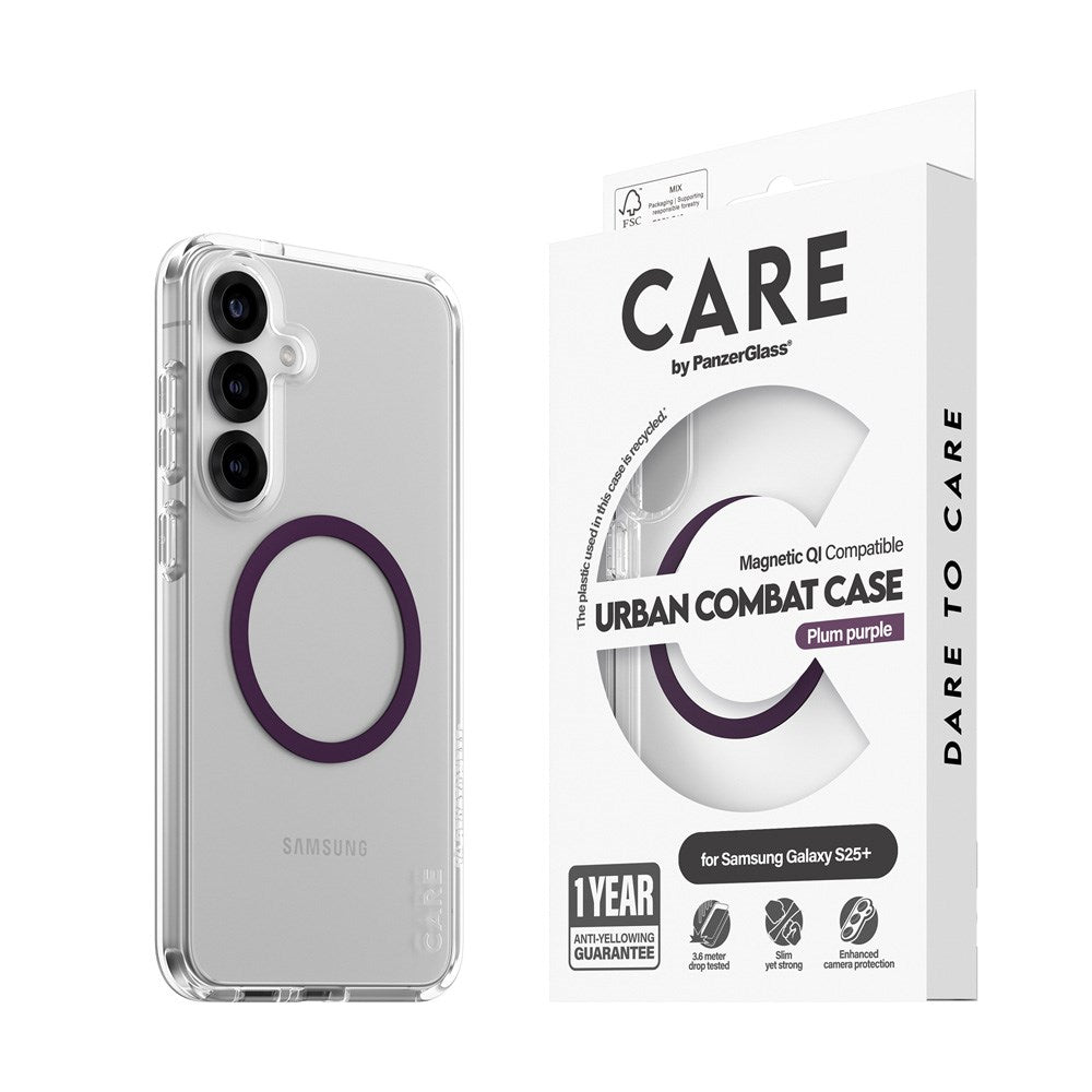 CARE by PanzerGlass Samsung Galaxy S25+ (Plus) FLAGSHIP Urban Combat Deksel - Qi Kompatibel - Gjennomsiktig / Plum Purple